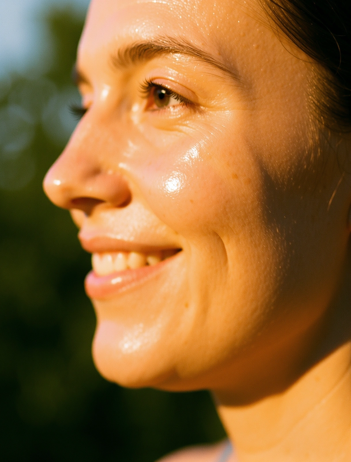 Detail zářivé pleti v ranním slunci